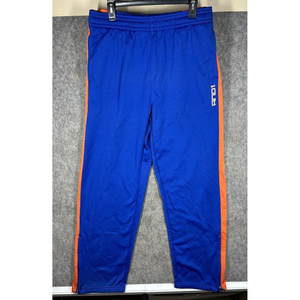 Vintage AND1 Unlimited Mens XL Blue Orange Basketball Track Pants Y2K Zip Hem